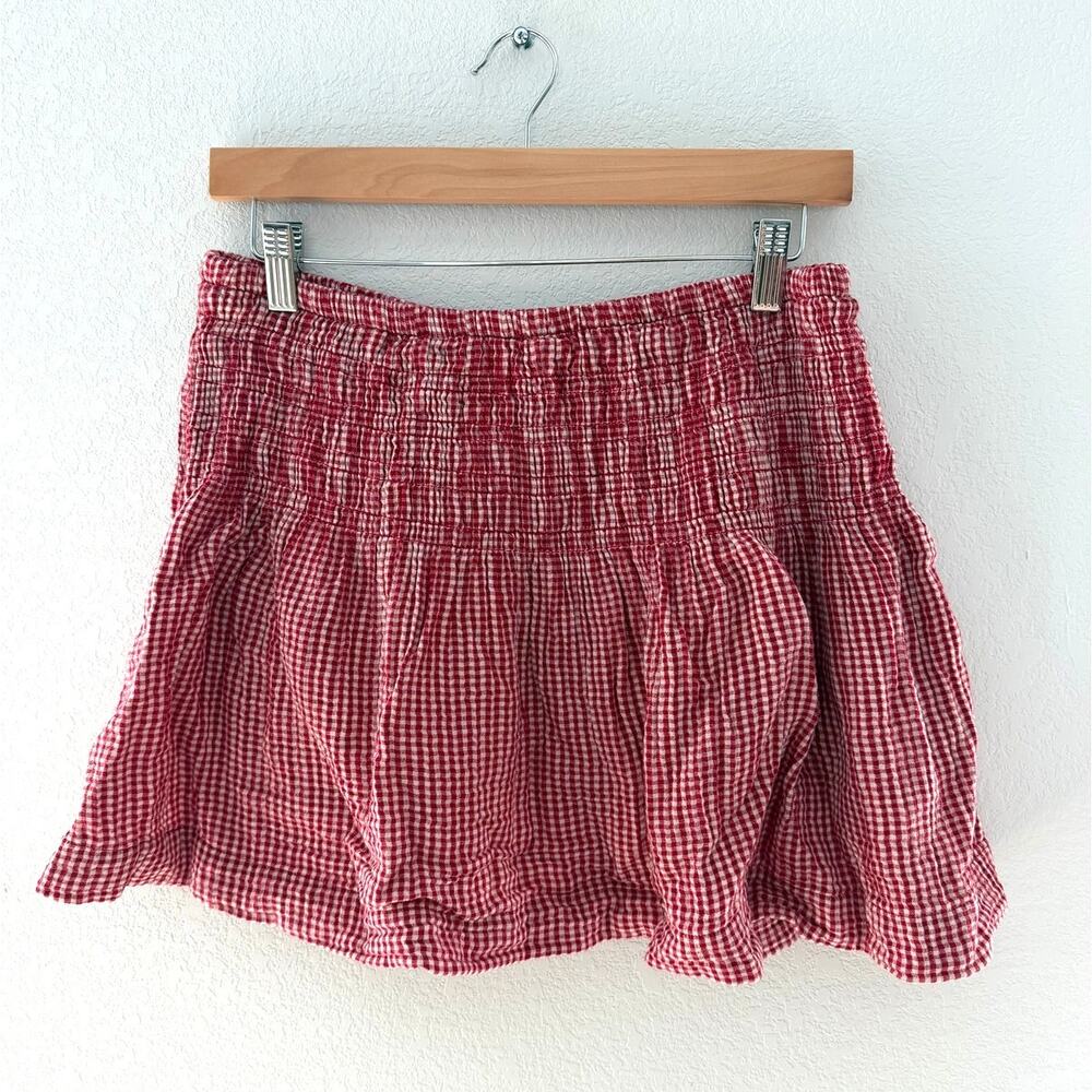 GAP Red Gingham Smocked Mini Skort Cotton Cottagecore Size M